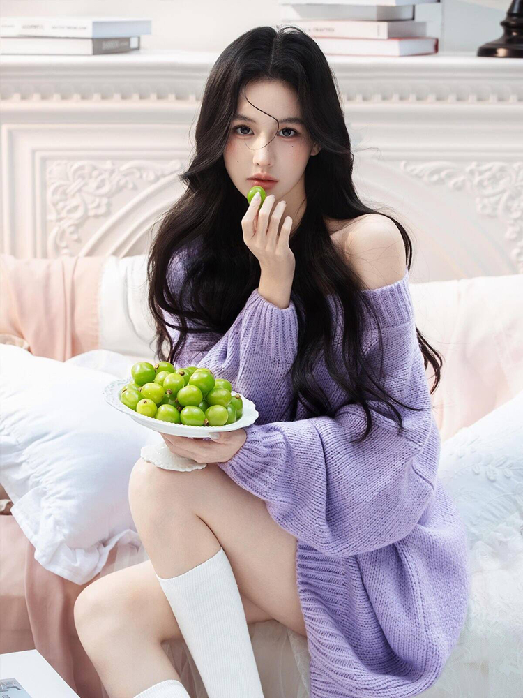 Photography Lighting Studio - Autumn Winter Purple Sweater Oxygen Feel