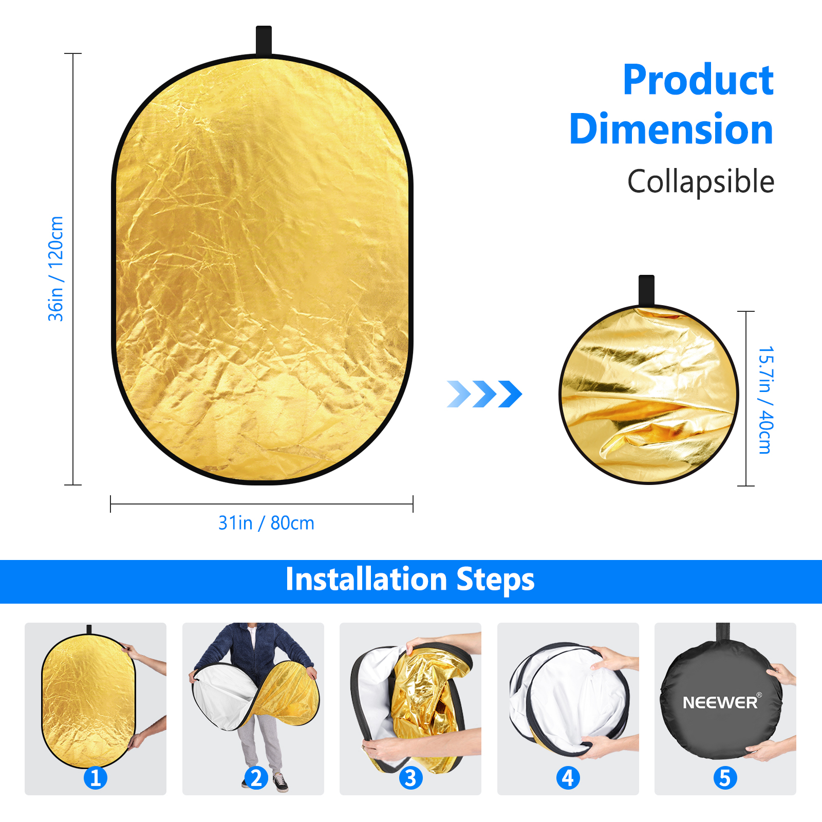 Neewer 5-in-1 Oval Professiona - đánh giá và giá Reflector Disc Silver