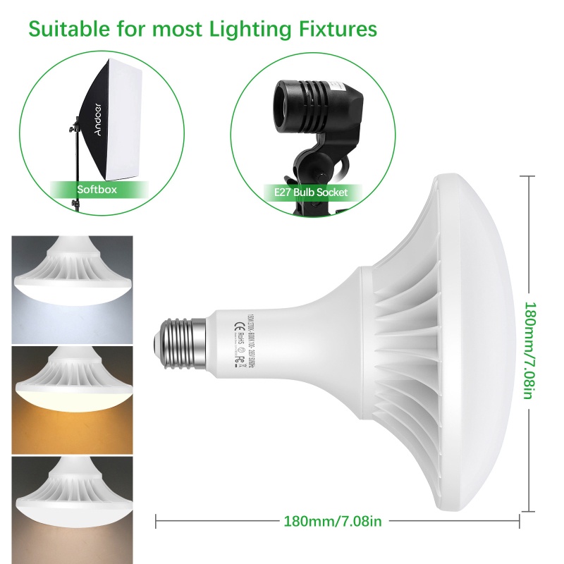Andoer 150W LED Light Bulb Pho - đánh giá và giá Photography Lighting Mount