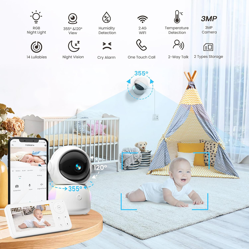 2K Baby Monitor with 2 Cameras - đánh giá và giá Torjim Rgb Photography Video Lighting