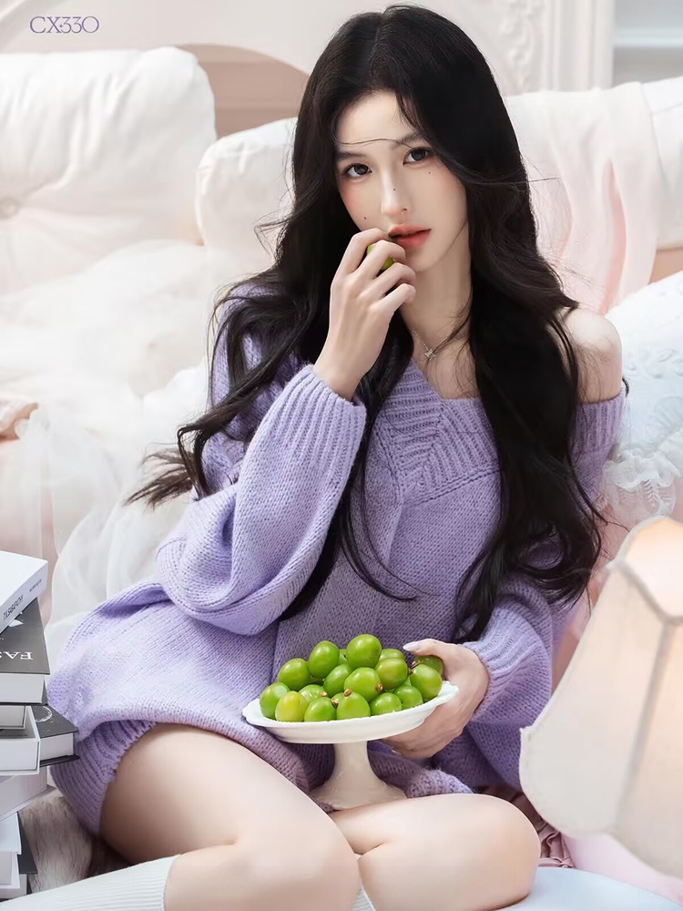 Autumn Winter Purple Sweater O - đánh giá và giá Photography Lighting Studio